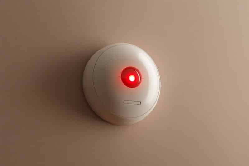 Fire Alarm, Smoke Detector, Fire Detector. Safety Device Installed at Wall. Smart Home Security System in Hotel, Apartment Room, Home or Office. For Service Engineering Company Site or Advertising.