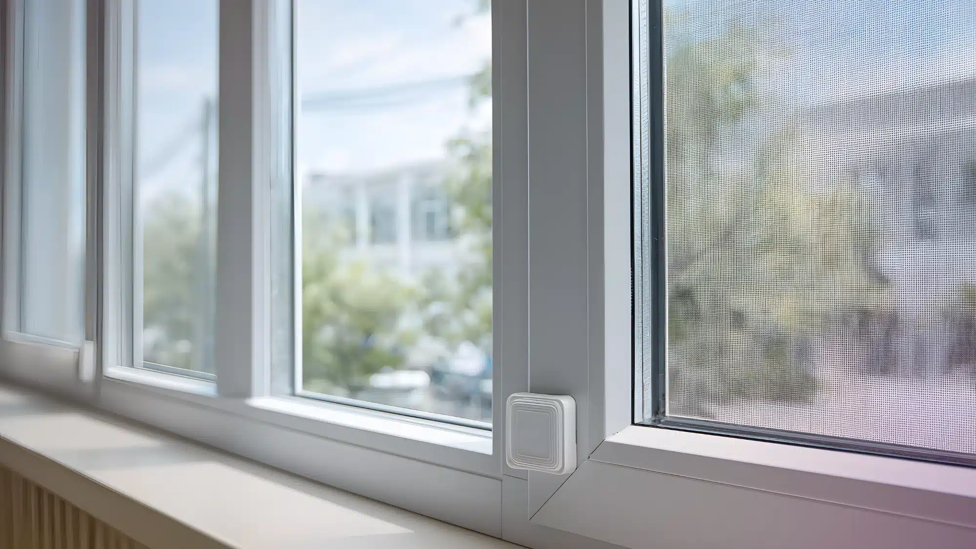 Glass Break Sensors Explained and How They Strengthen Your Security System glass break sensor mounted near window for home security
