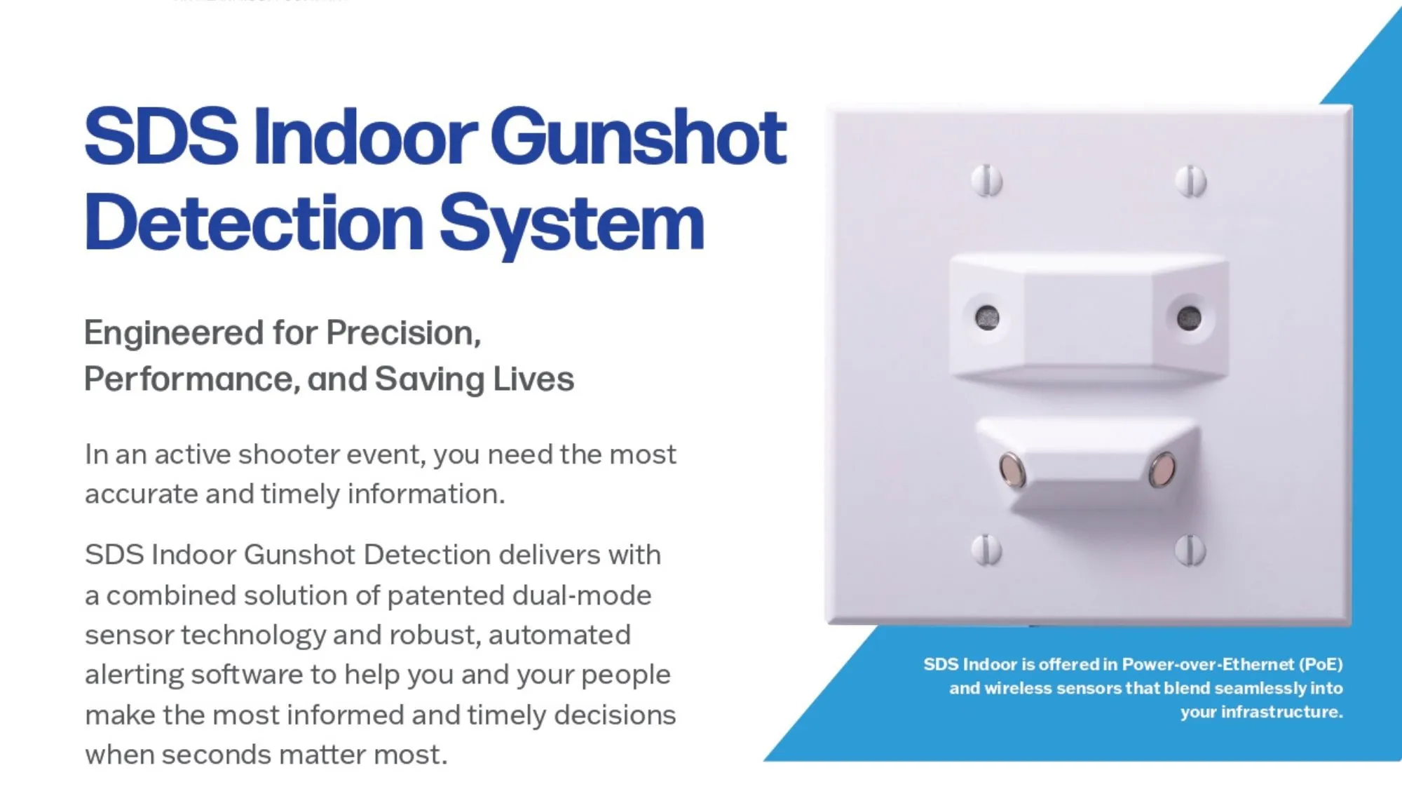 Indoor SDS gunshot detection system installed in a Connecticut commercial building for real-time shooter detection and security monitoring
