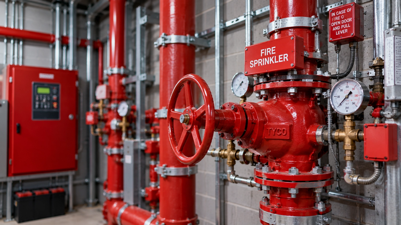 Commercial fire sprinkler pipes and control valves in Connecticut Fire Protection Services Near Me